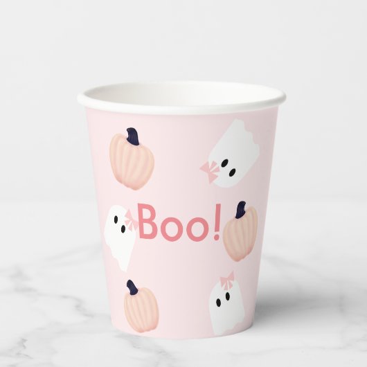 Boo. Halloween Ghost Girl Pumpkin Pink Birthday Pa Papieren Bekers (Voorkant)