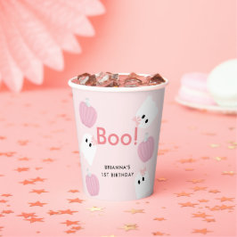 Boo. Halloween Ghost Girl Pumpkin Pink Birthday Papieren Bekers
