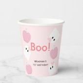 Boo. Halloween Ghost Girl Pumpkin Pink Birthday Papieren Bekers (Voorkant)