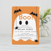 Boo. Halloween Ghost Oranje Birthday Invitation Kaart (Staand voorkant)