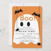 Boo. Halloween Ghost Oranje Birthday Invitation Kaart (Voorkant)