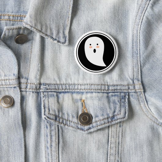 Boo. Halloween Ghost Pinback Button (In situ)