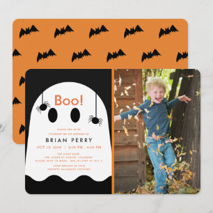 Boo. Halloween Ghost & Spiders Foto Birthday Kaart