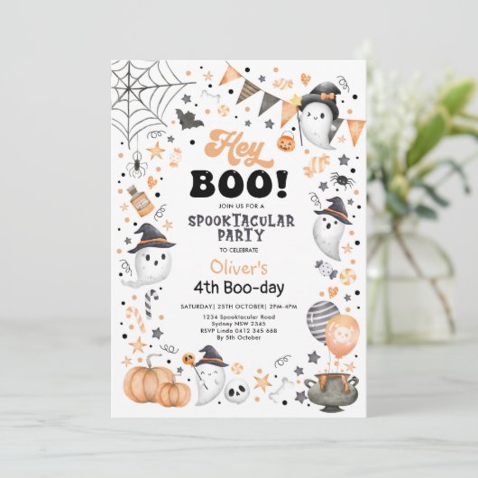 Boo. Halloween Ghost Spooktacular Birthday Inv Kaart (Staand voorkant)