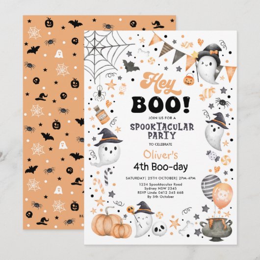Boo. Halloween Ghost Spooktacular Birthday Inv Kaart (Voorkant / Achterkant)