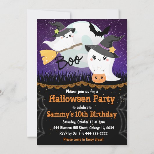 Boo Halloween Ghosts Birthday Party Kaart (Voorkant)