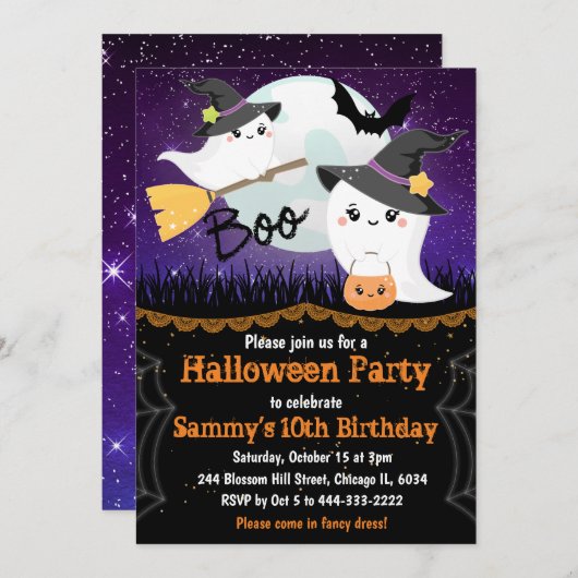 Boo Halloween Ghosts Birthday Party Kaart (Voorkant / Achterkant)