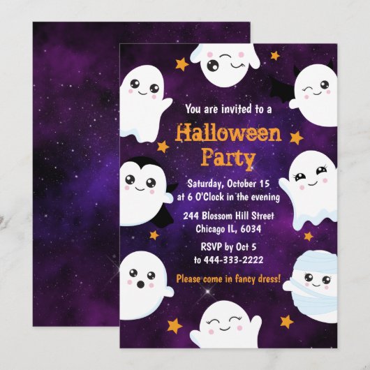 Boo Halloween Ghosts Halloween Party Kaart (Voorkant / Achterkant)