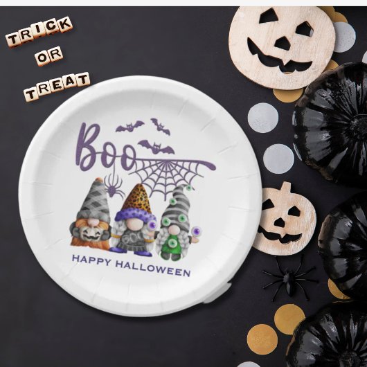 Boo Halloween Gnomes Illustratie Papieren Bordje