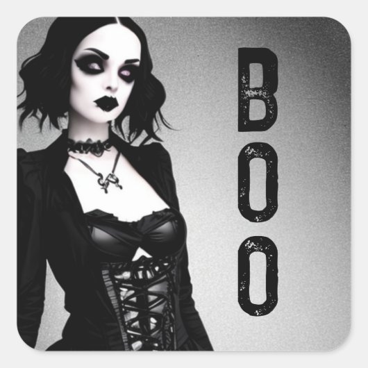 Boo Halloween Gotische Dame Vierkante Sticker (Voorkant)