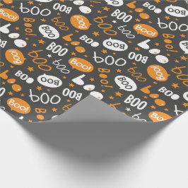 Boo Halloween Handlettering op zwart Cadeaupapier