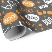 Boo Halloween Handlettering op zwart Cadeaupapier (Rol Hoek)
