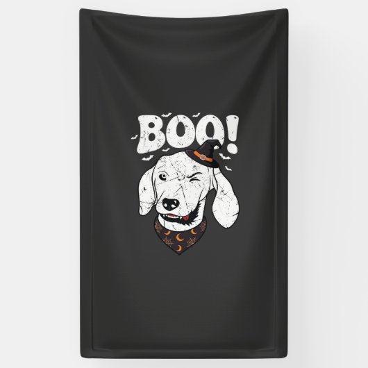 Boo Halloween Hond Heks Hoed Vleermuizen Spandoek (Verticaal)