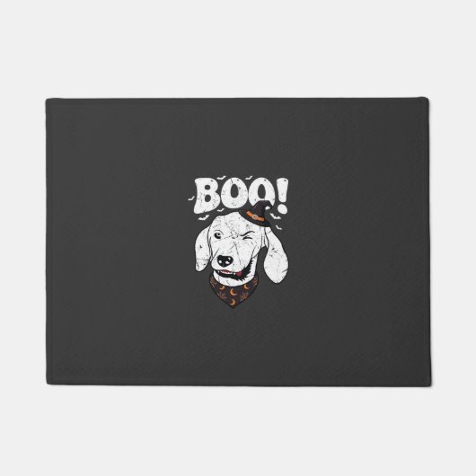 Boo Halloween Hond Heksenhoed Vleermuizen Deurmat (Voorkant)