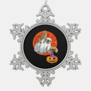 Boo Halloween met luie heks Pet en spin Tin Sneeuwvlok Ornament