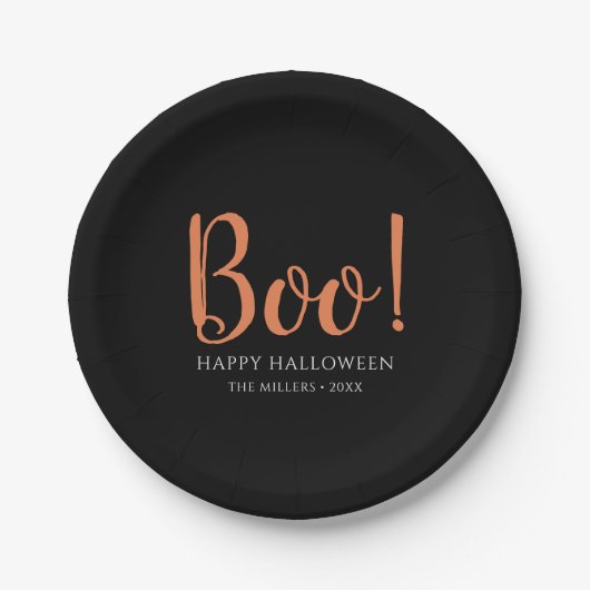 Boo Halloween Modern Black Papieren Bordje (Voorkant)