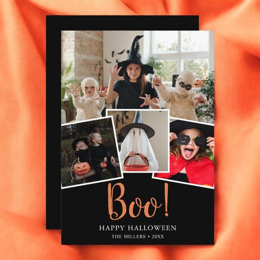 Boo Halloween Modern Black Photo Holiday Kaart