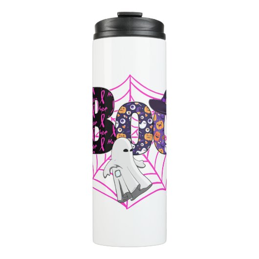 Boo Halloween Oktober Roze Thermosbeker (Voorkant)