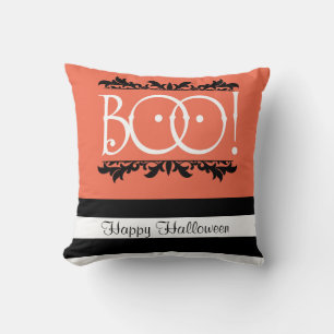 Boo! Halloween Oranje & Zwart Wit Gestreepte Chic Kussen