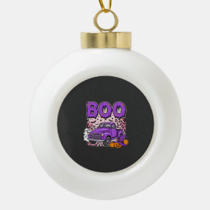 Boo Halloween Paarse Truck Geest en Pompoenen Desi Keramische Bal Ornament