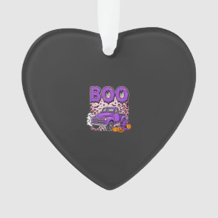Boo Halloween Paarse Truck Geest en Pompoenen Desi Ornament