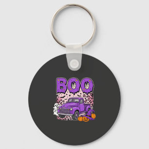 Boo Halloween Paarse Truck Geest en Pompoenen Desi Sleutelhanger