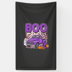 Boo Halloween Paarse Truck Geest en Pompoenen Desi Spandoek