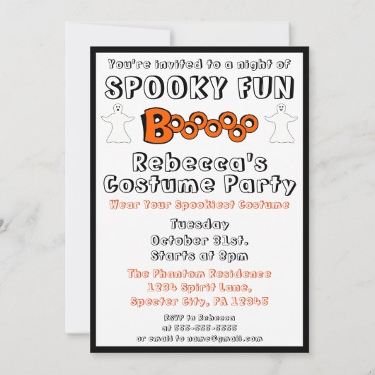 Boo Halloween Party Invitation Kaart (Achterkant)