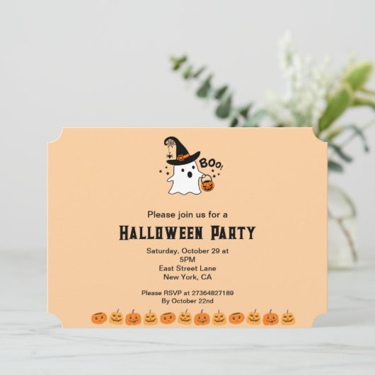 Boo Halloween Party Kaart (Staand voorkant)