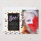 Boo. Halloween Pattern Cute White Photo Birthday Kaart (Voorkant)