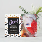 Boo. Halloween Pattern Cute White Photo Birthday Kaart (Staand voorkant)