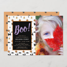 Boo. Halloween Pattern Cute White Photo Birthday