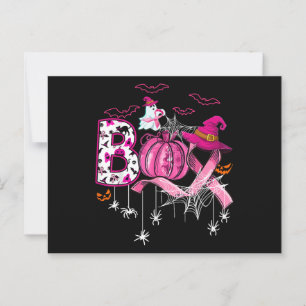 Boo Halloween Pumpkin Pink Ribbon Witch Breast Can Briefkaart