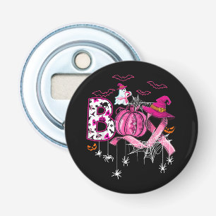 Boo Halloween Pumpkin Pink Ribbon Witch Breast Can Button Flesopener