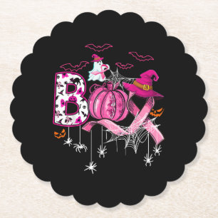 Boo Halloween Pumpkin Pink Ribbon Witch Breast Can Kartonnen Onderzetters