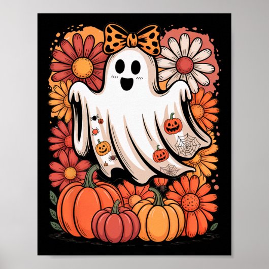 Boo Halloween Schattige Ghost Girly Coquette Bow H Poster (Voorkant)