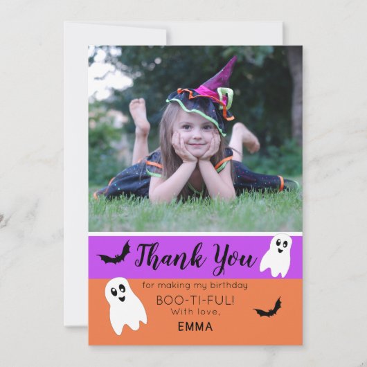 Boo Halloween Verjaardag Spook Foto Bedankkaart (Voorkant)