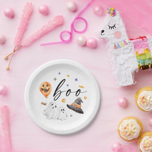 Boo Halloween Waterverf Party Papieren Bordje (Feest)