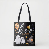 Boo Halloween Waterverf Trick or treat Black Tote Bag (Voorkant)