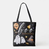 Boo Halloween Waterverf Trick or treat Black Tote Bag (Achterkant)