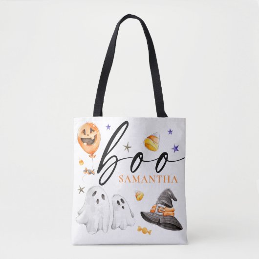 Boo Halloween Waterverf Trick or treat White Tote Bag (Voorkant)