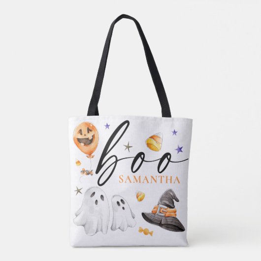 Boo Halloween Waterverf Trick or treat White Tote Bag (Achterkant)
