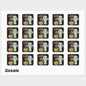 Boo Halloween Zwarte Kat in Pompoen en Mummy Vierkante Sticker (Vel)
