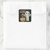 Boo Halloween Zwarte Kat in Pompoen en Mummy Vierkante Sticker (Tas)
