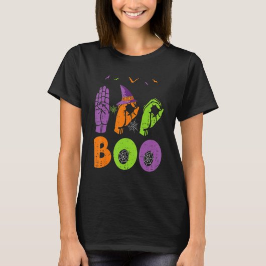 Boo Hands American Sign Language Pride ASL Hallowe T-shirt (Voorkant)