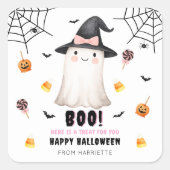 Boo Happy Halloween Cute Ghost Vierkante Sticker (Voorkant)