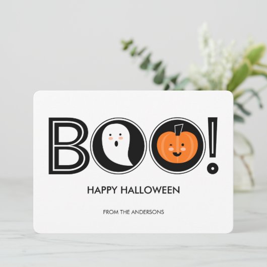 Boo. Happy Halloween Flat Kaart (Staand voorkant)