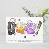 Boo Happy Halloween-geesten schilderen drukinkt Feestdagenkaart (Staand voorkant)