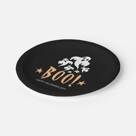 Boo Happy Halloween gepersonaliseerd Papieren Bordje (Gekanteld)