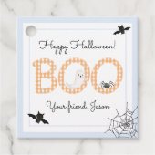 BOO Happy Halloween Gingham Oranje Blue Spooky Bedankjes Labels (Voorkant)